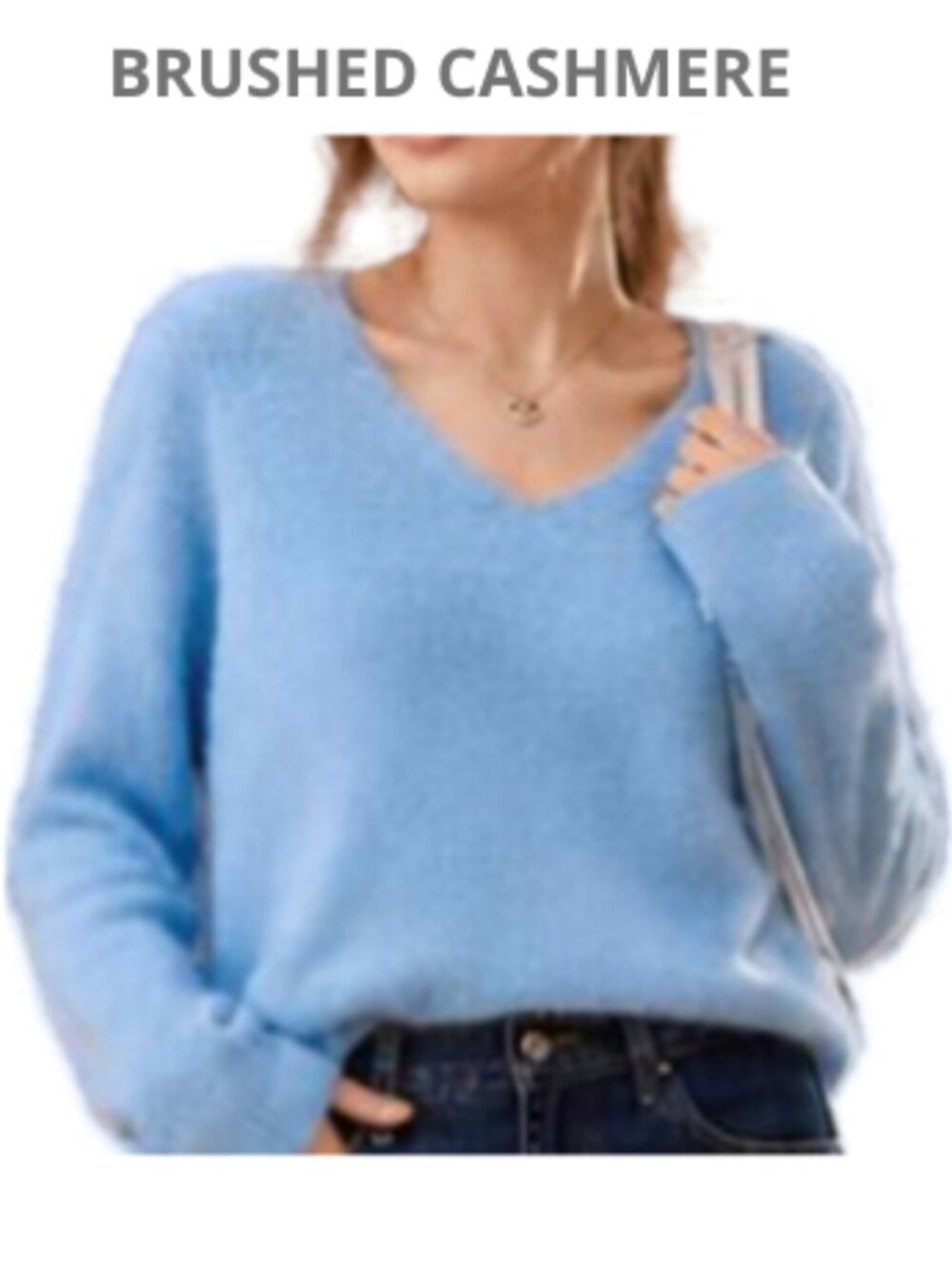 New Blue Brushed Cashmere blend V-Neck Sweater Large